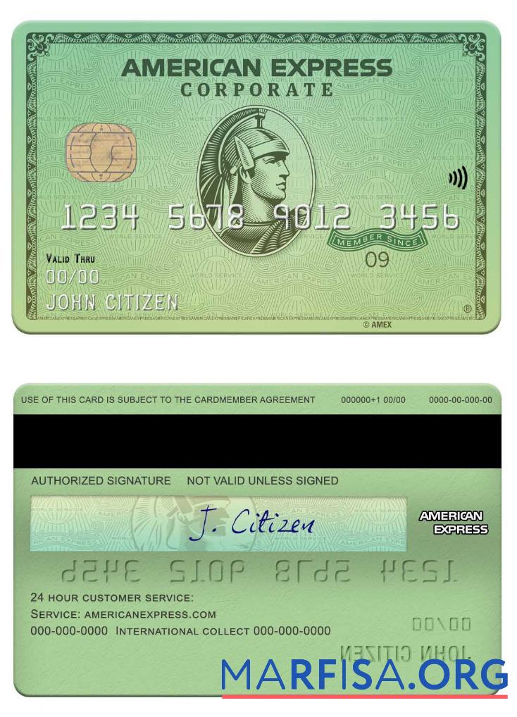 Downloadable USA California Varo bank amex green card example